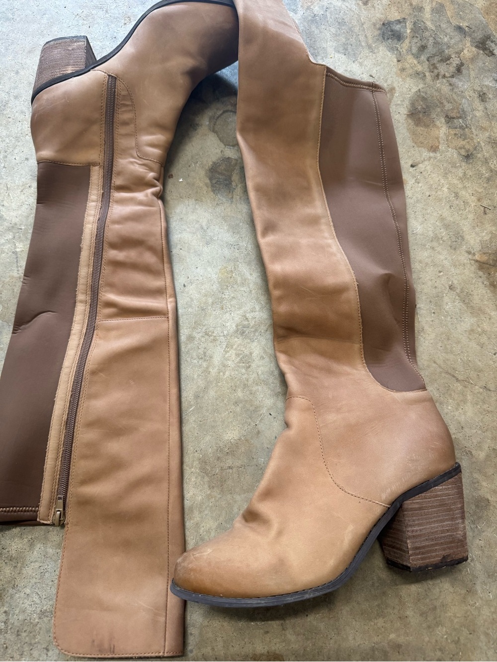 Joyfolie Women's Tall Tan Leather Block Heel Boots